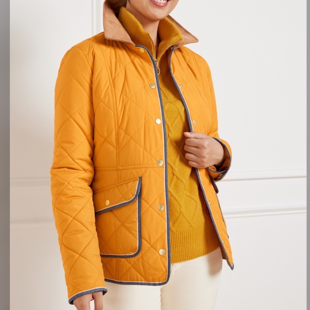 Talbots Womens Quilted Barn Jacket Mustard Yellow Corduroy Collar Size M